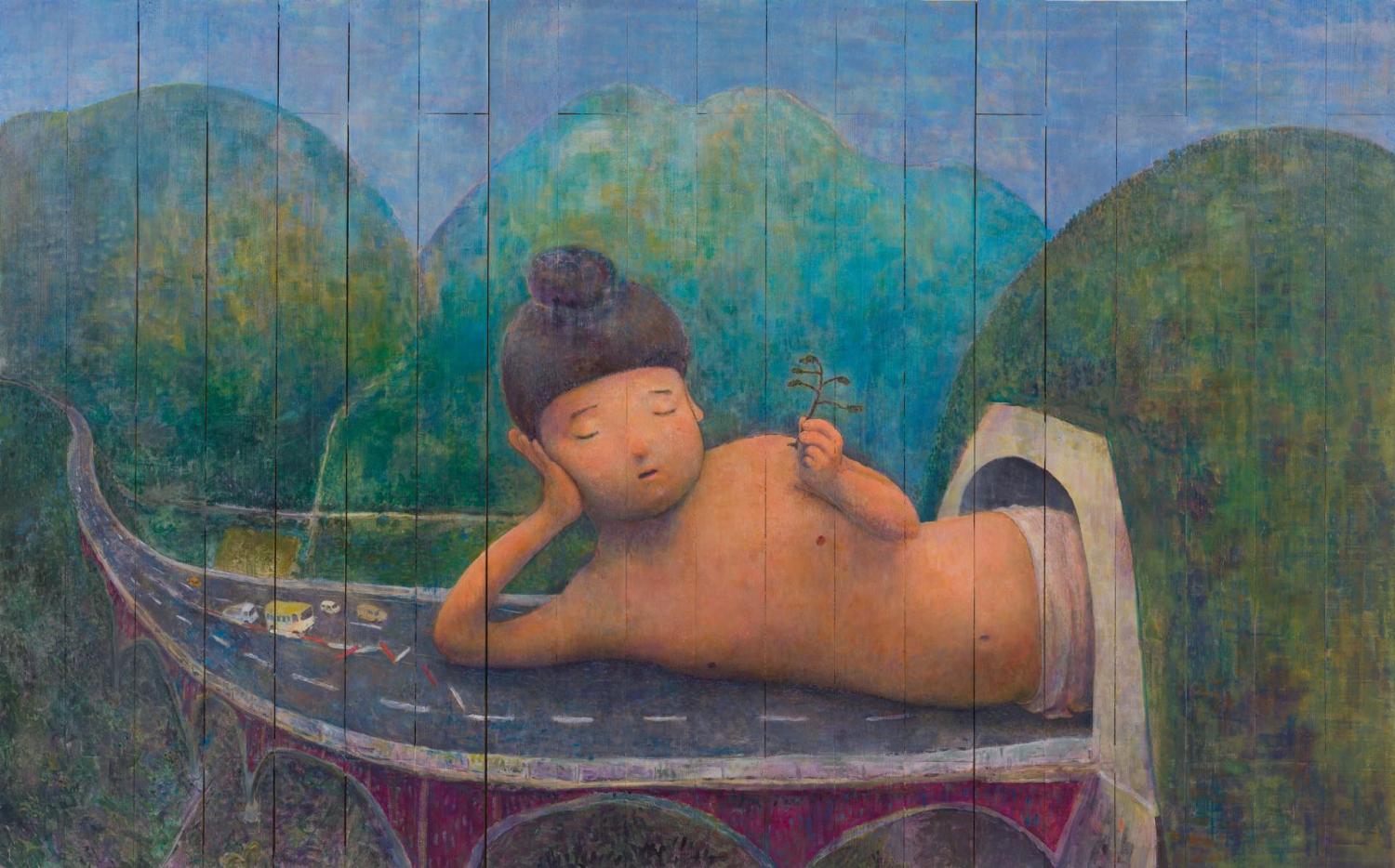 Buddha lying on the road, 2020