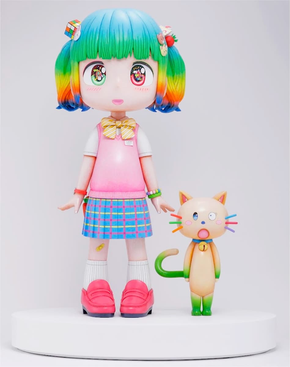 ひかりとねこ -小さな宇宙と庭の住人-, 2026, Iron, FRP, urethane paint, acrylic paint, and plywood base with MDF surface finish, 1813 x 808 x 739 mm(ひかり) ©2026 Mr./Kaikai Kiki Co., Ltd. All Rights Reserved.